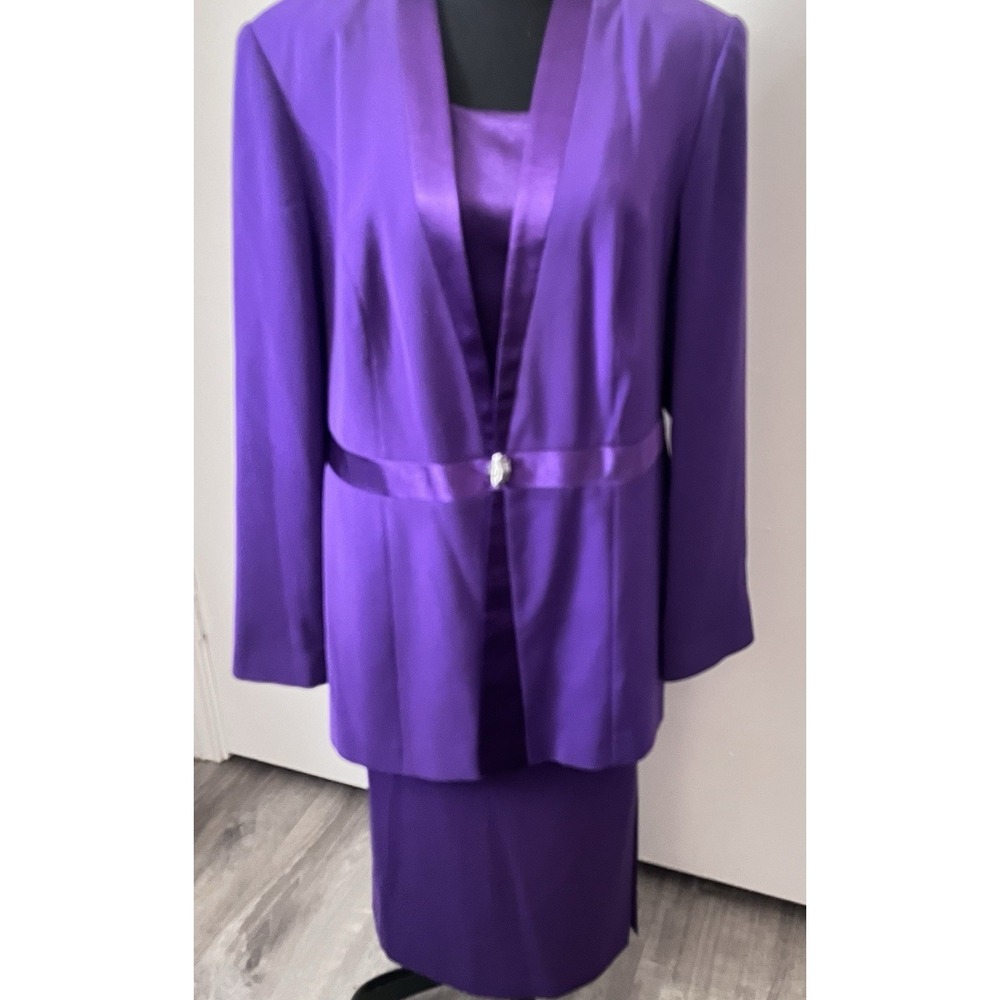 Aussie Austine Purple Satin 2PC Skirt Suit Rhinestone Jacket Formal Church Women